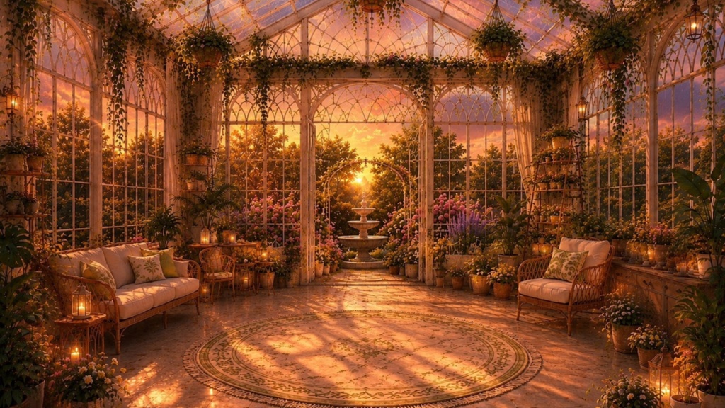 Glass Greenhouse Series - Botanical Garden 配信用背景素材(1920×1080)