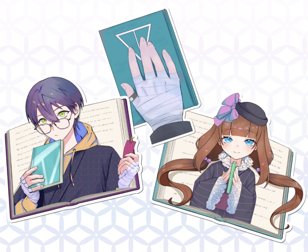 古書店風ダイカットステッカー3種セット（スパークリング加工）