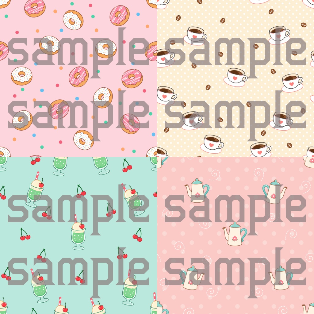 カフェモチーフ|手描きデジタルペーパー4種&透過PNG素材7種