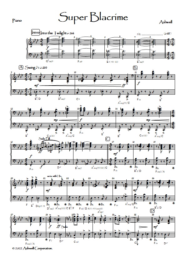 「Super Blacrime - 紺漣」の楽譜データ (pdf)