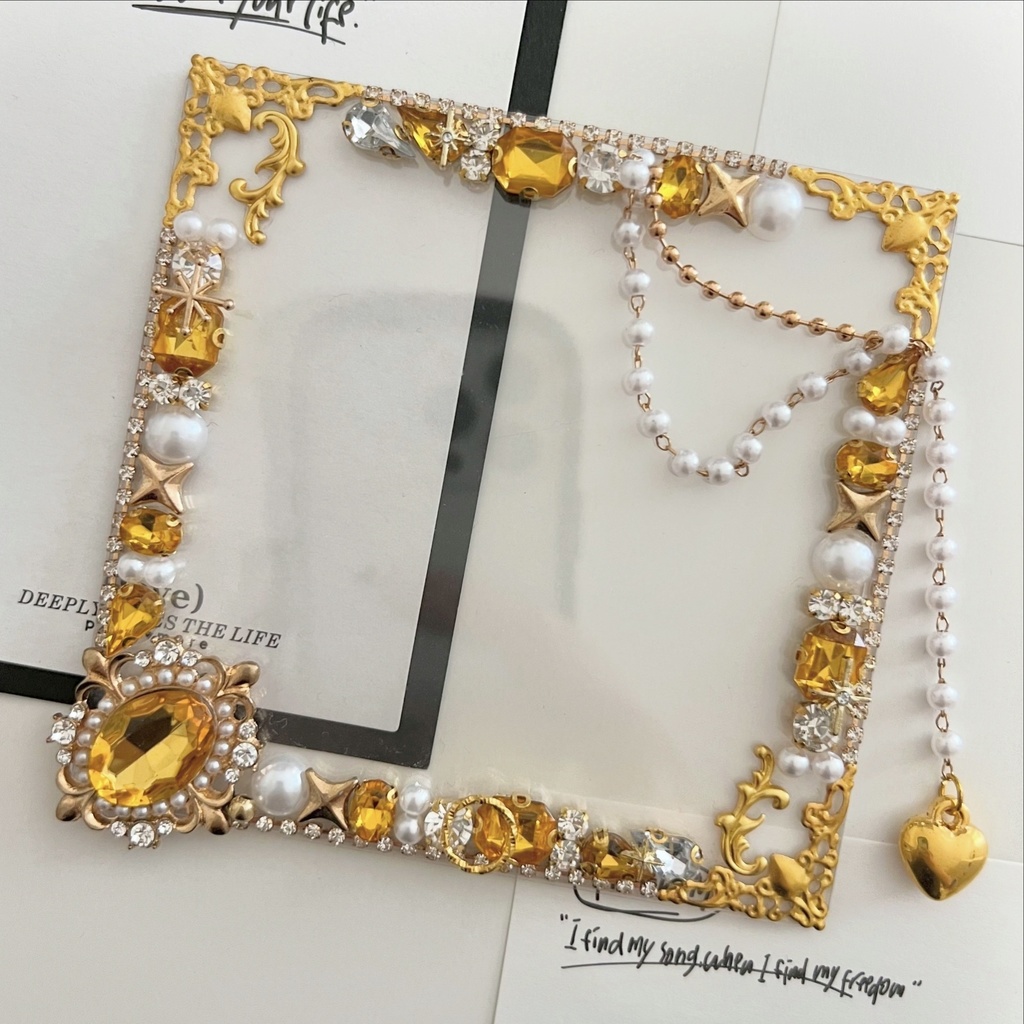 【 お試し価格 】チャーム付き デコ 硬貨 コースター スクエアフォト ましかくフォト ケース 痛 ロゼット 黄色 yellow