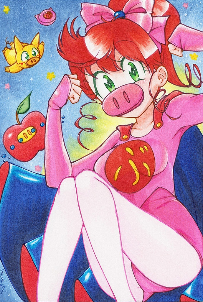 【原画ポストカード】SS1 とんでぶーりん|【Original artwork on postcard】 SS1 Pig Girl