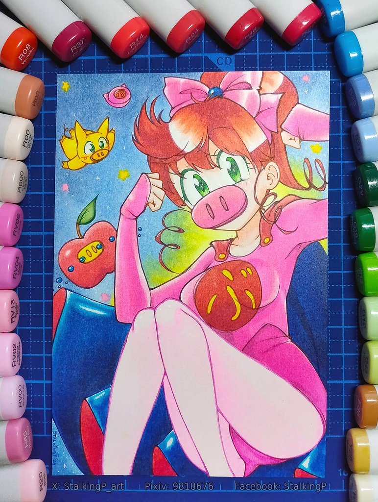 【原画ポストカード】SS1　とんでぶーりん｜【Original artwork on postcard】 SS1 Pig Girl