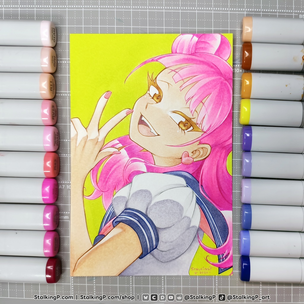 【原画ポストカード】SS30『鈴木ちゃん✌️』｜【Original artwork on postcard】SS30 Suzuki-chan✌️