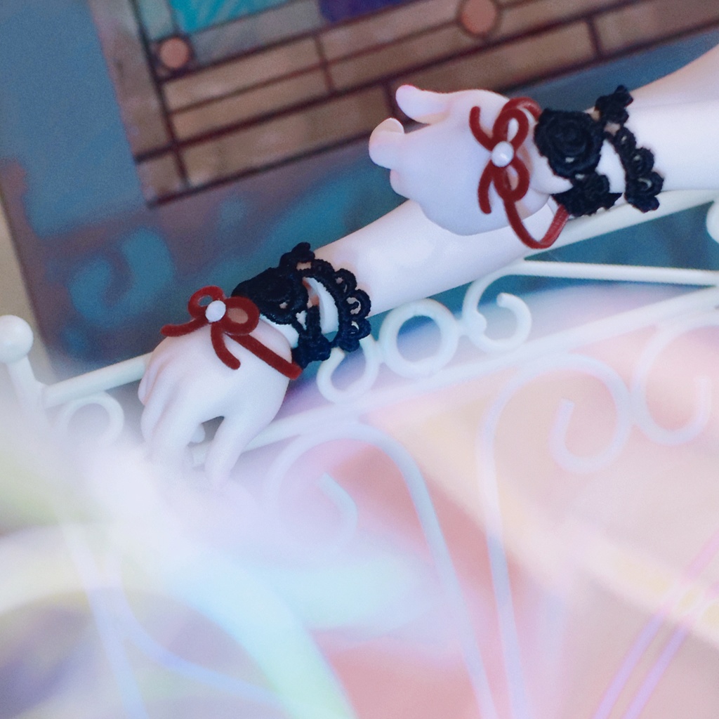 黒レースとリボンとオパールビジューの チョーカー / ブレスレット for MDD 1/4 doll