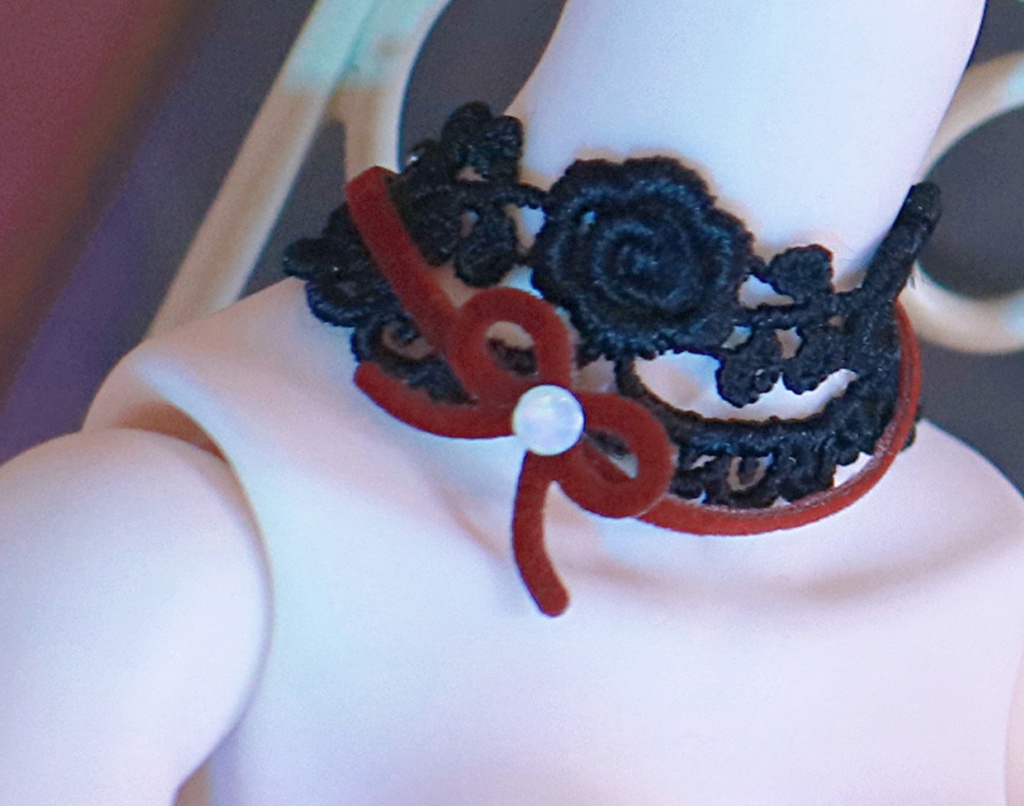 黒レースとリボンとオパールビジューの チョーカー / ブレスレット for MDD 1/4 doll