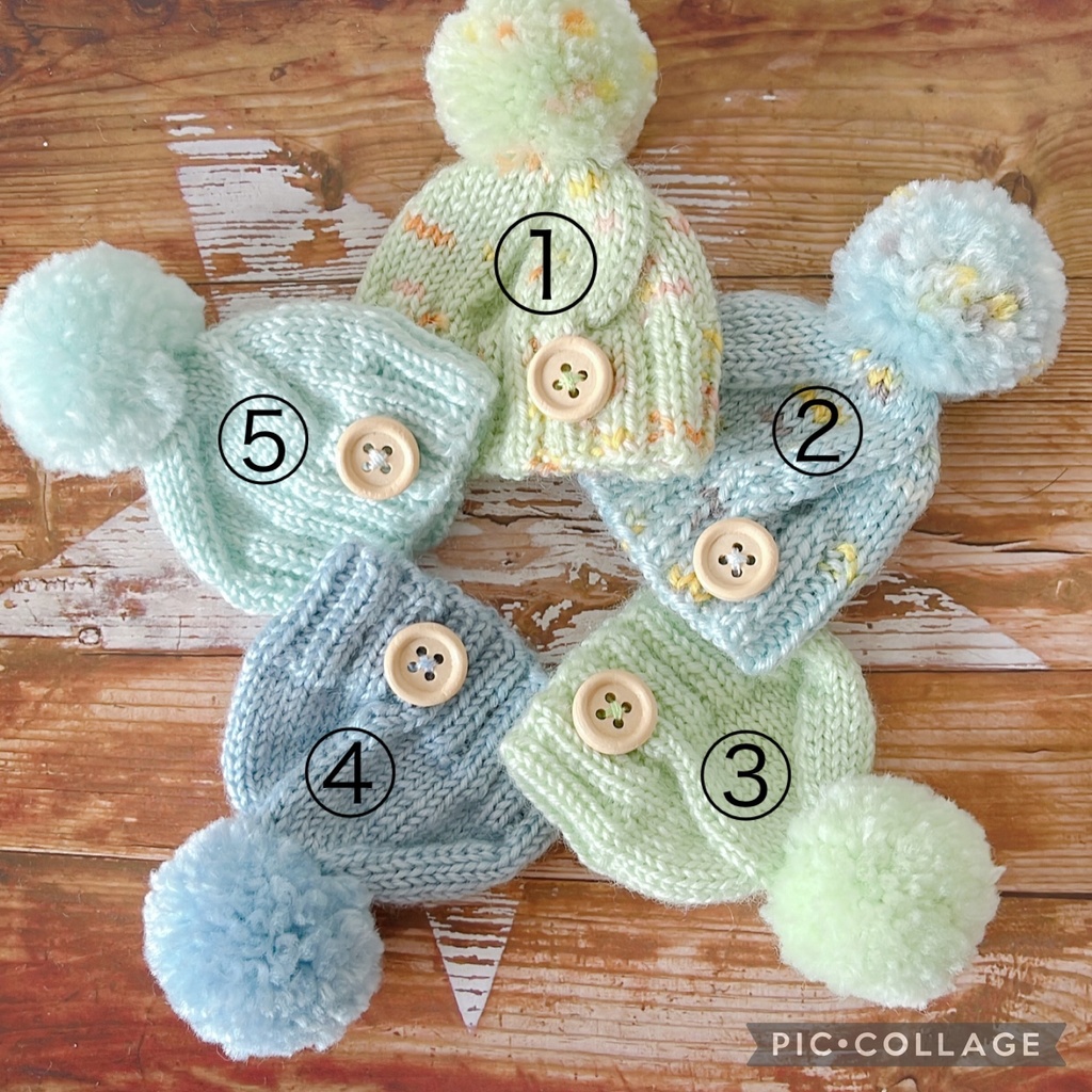 ウッドボタン付きニット帽