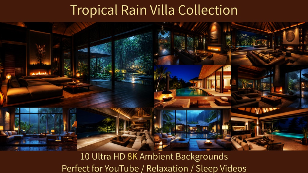 Tropical Rain Villa Collection - 10 Ultra HD 8K Ambient Backgrounds