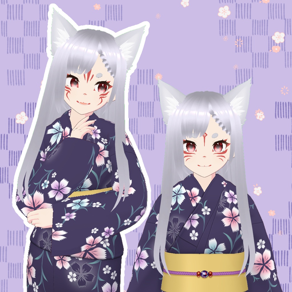 【VRoid】狐面風隈取り5種+麻呂眉