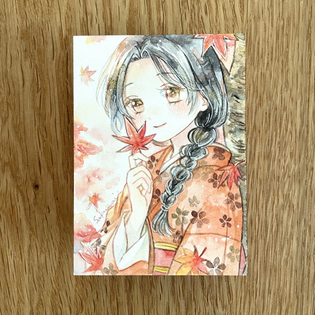ATC原画｜秋風に舞う-紅葉-