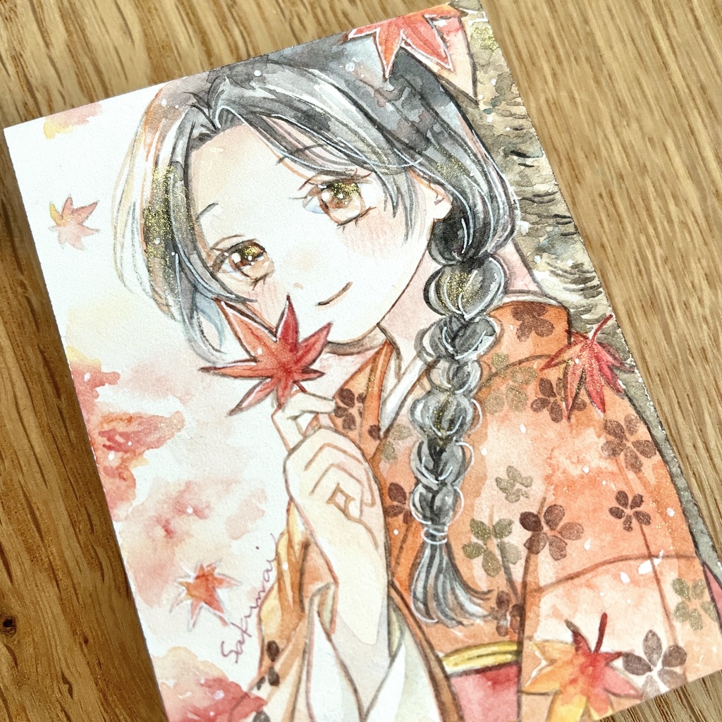 ATC原画|秋風に舞う-紅葉-