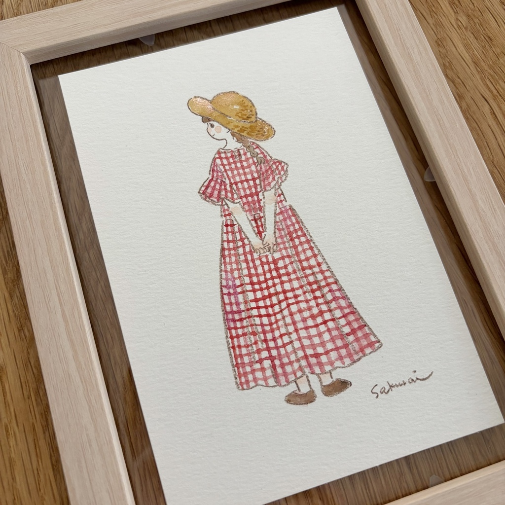 【5/16(土)12:00~販売開始】原画作品|赤いチェックのワンピース
