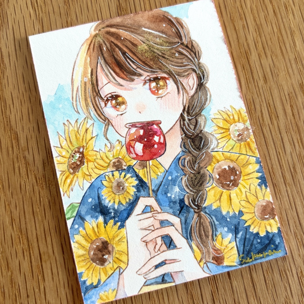 【8/8(土)19:00~販売開始】ATC原画|りんご飴とひまわり