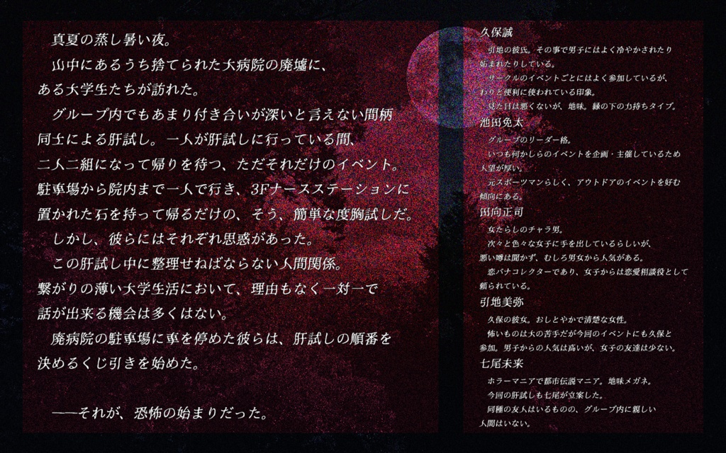 マーダーミステリー風ホラーシナリオ 蠱毒死病棟