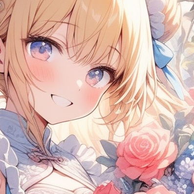 花束を持って微笑むブロンドの少女