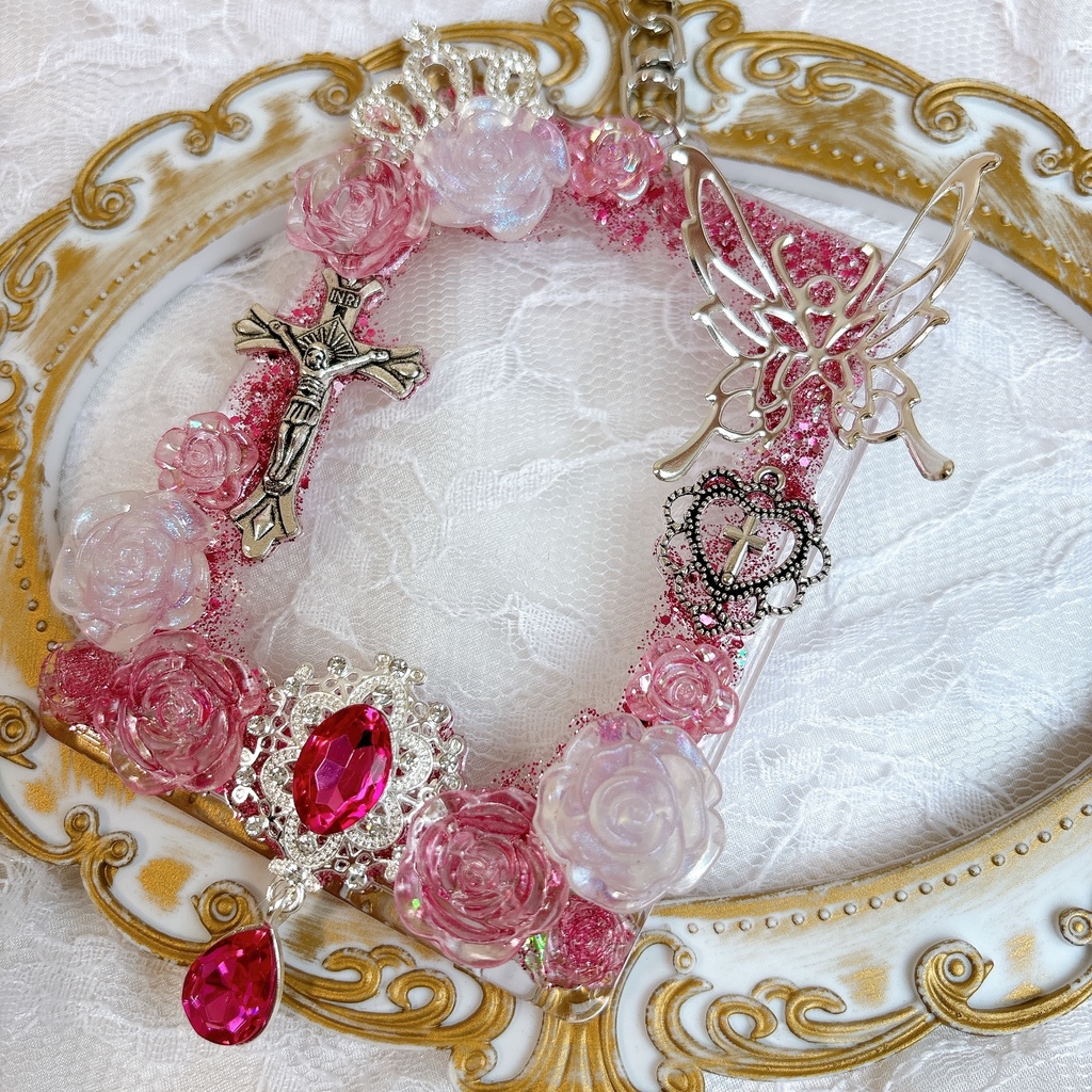 送料込み♡ 硬質トレカケース トレカケースデコ キラキラ キーホルダー ゴシック 透明感 ピンク