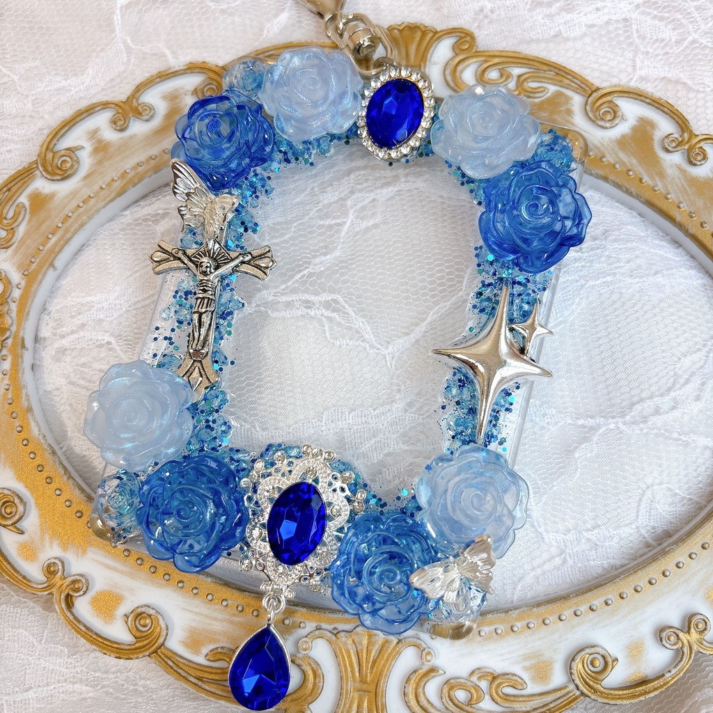 送料込み♡ 硬質トレカケース トレカケースデコ キラキラ キーホルダー ゴシック 透明感 青 ハロウィン