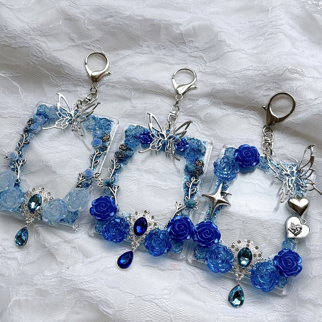 送料込み♡ 硬質トレカケース トレカケースデコ ゴシック 青 ブルー 薔薇 可愛い