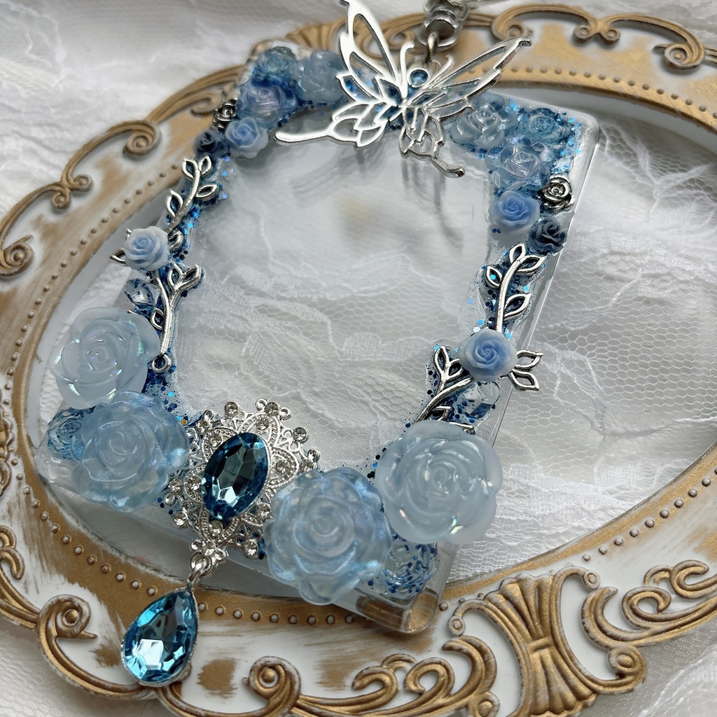 送料込み♡ 硬質トレカケース トレカケースデコ ゴシック 青 ブルー 薔薇 可愛い