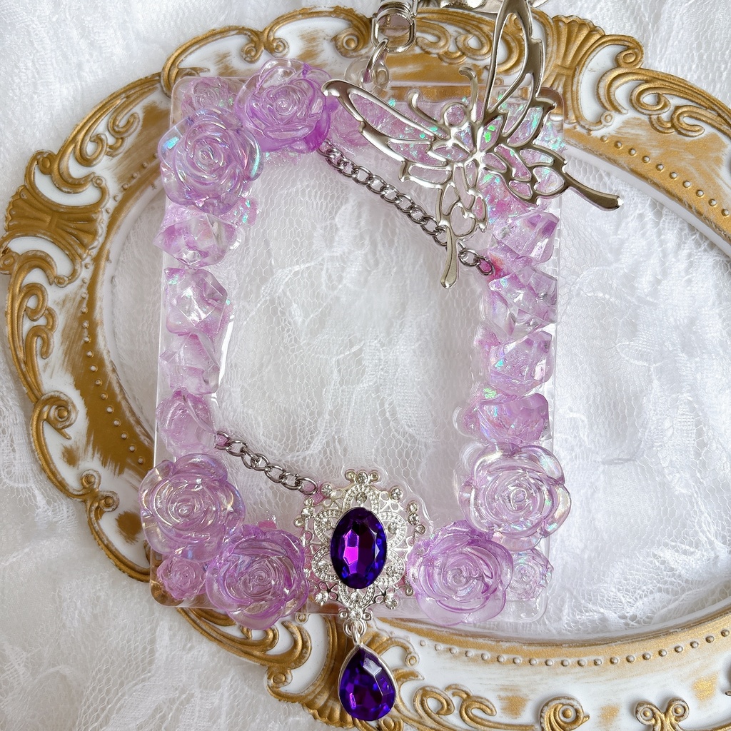 硬質トレカケース トレカケースデコ 紫 ゴシック 可愛い キラキラ キーホルダー