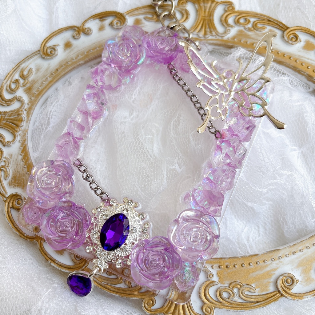 硬質トレカケース トレカケースデコ 紫 ゴシック 可愛い キラキラ キーホルダー