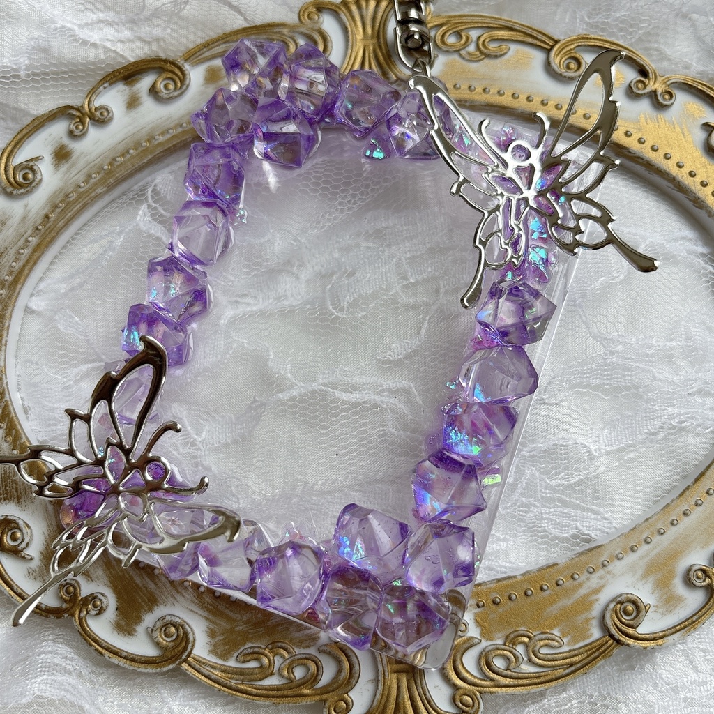 硬質トレカケース トレカケースデコ 紫 ゴシック 蝶 キラキラ 透明感