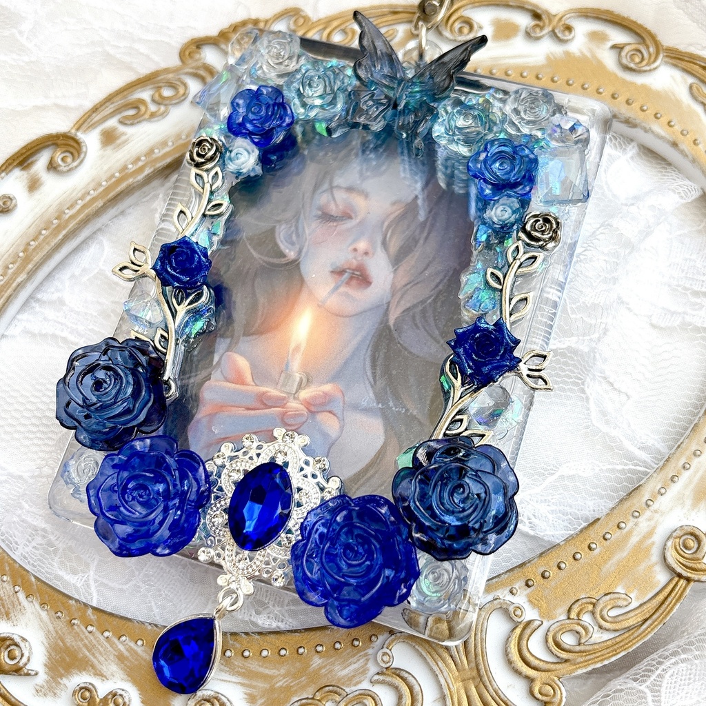 トレカケースデコ 硬質ケースデコ 青 キラキラ ゴシック