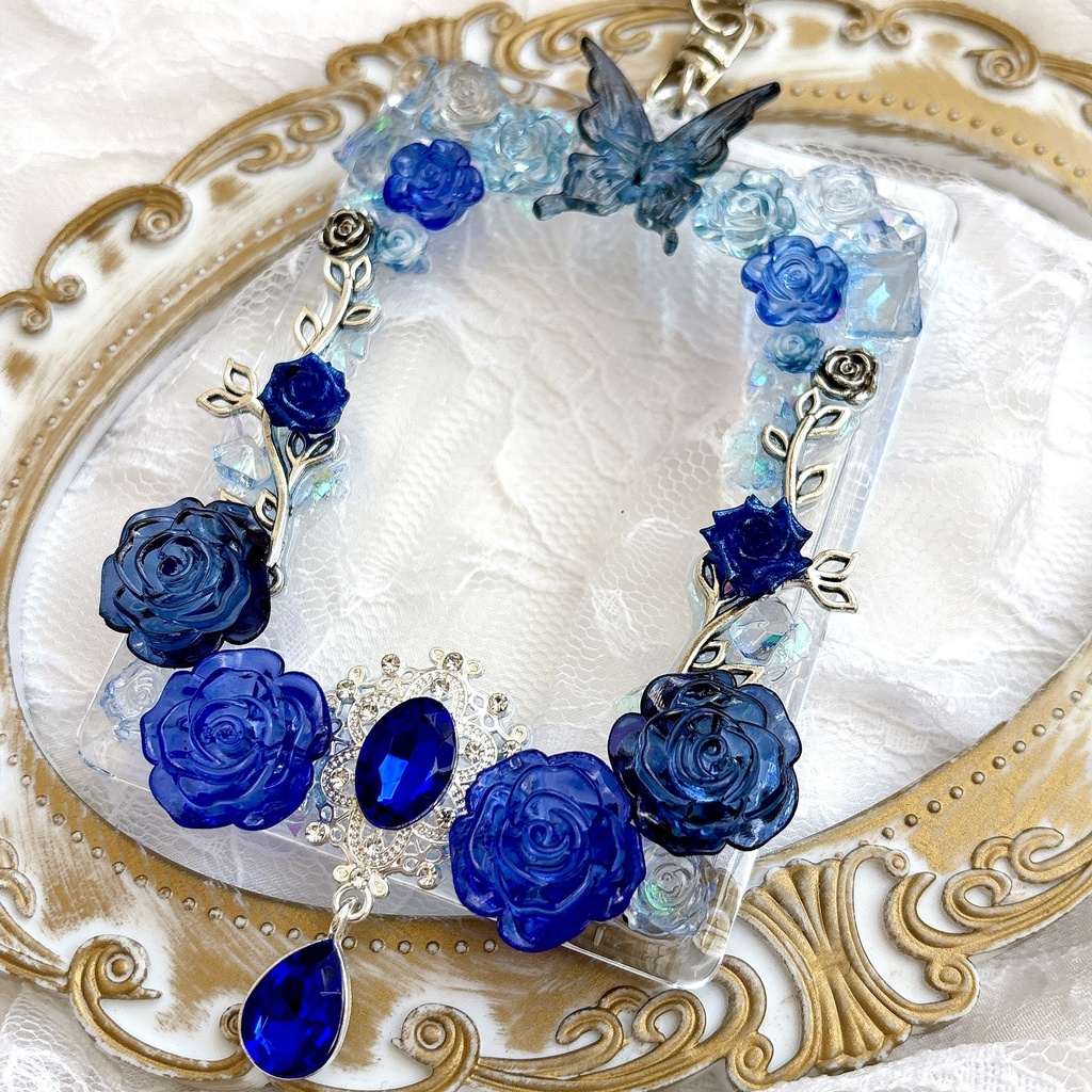 トレカケースデコ 硬質ケースデコ 青 キラキラ ゴシック