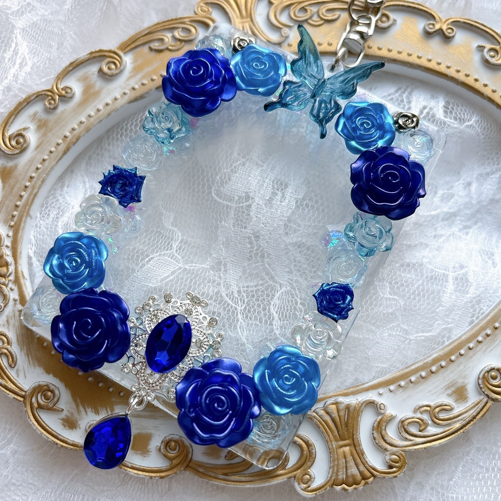 送料込み! 硬質ケース トレカケースデコ ゴシック 透明感 キラキラ キーホルダー 青