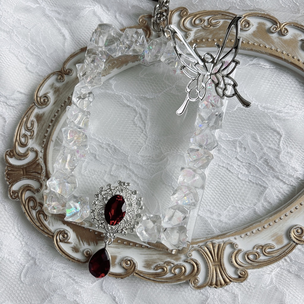 氷フレーム トレカケースデコ キラキラ 透明感 赤 キーホルダー