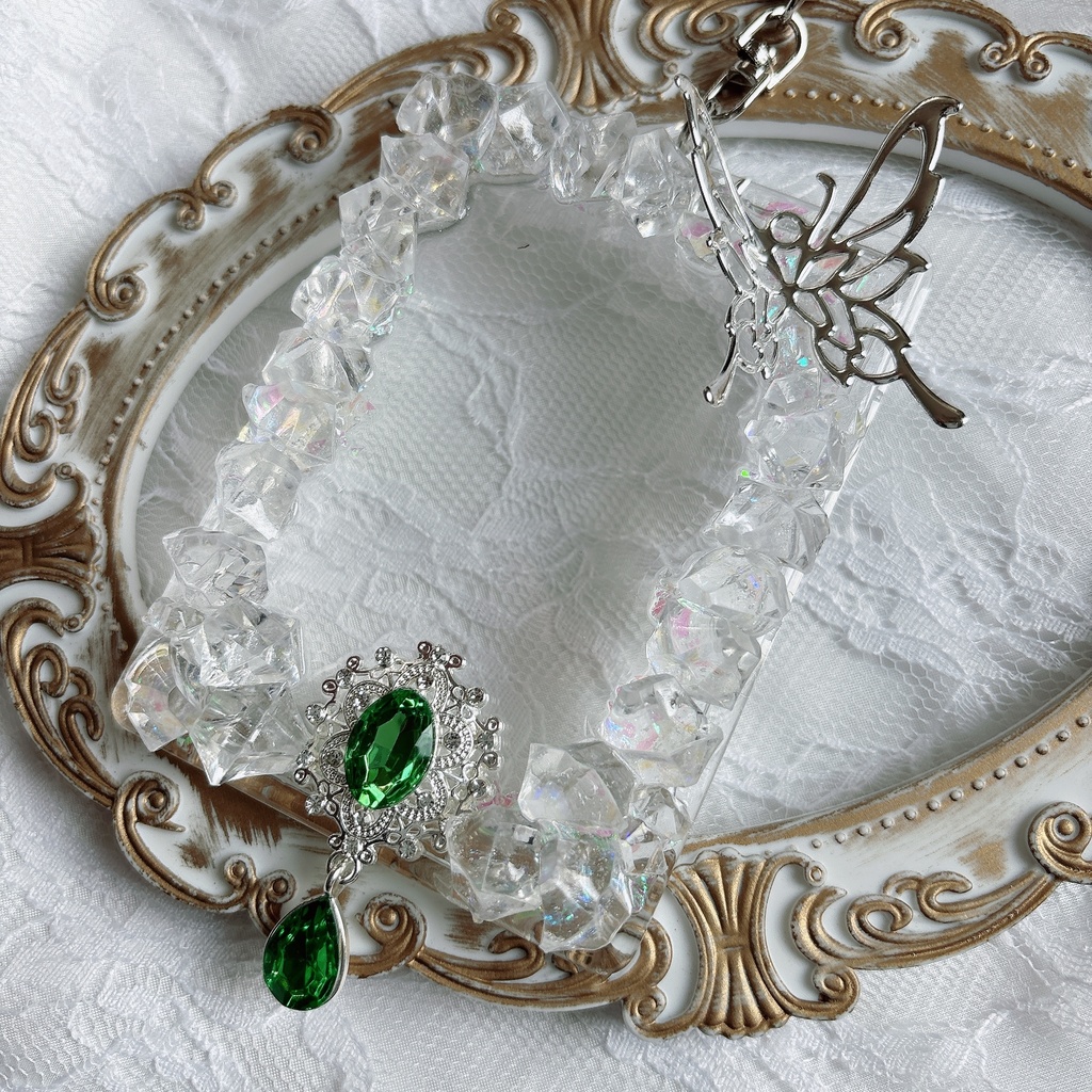 氷フレーム トレカケースデコ キラキラ 透明感 緑 キーホルダー