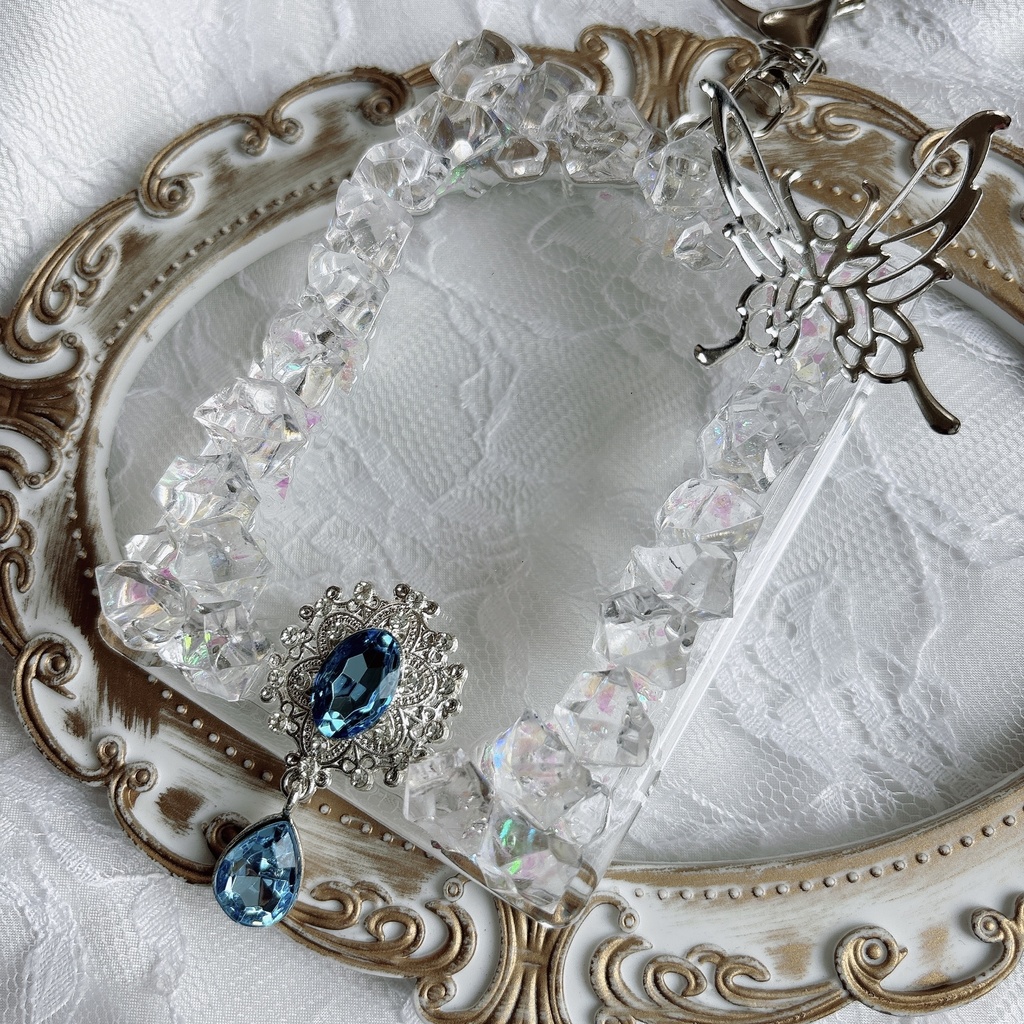 氷フレーム トレカケースデコ キラキラ 透明感 水色 青 キーホルダー