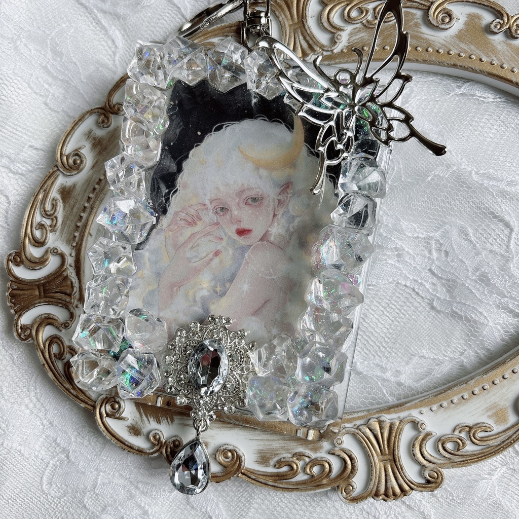 氷フレーム トレカケースデコ キラキラ 透明感 シルバー キーホルダー