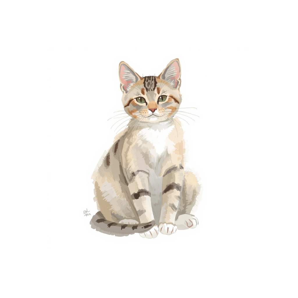 水彩風ネコのしぐさクリップアート|かわいい猫のポーズ30種|PNGデータ