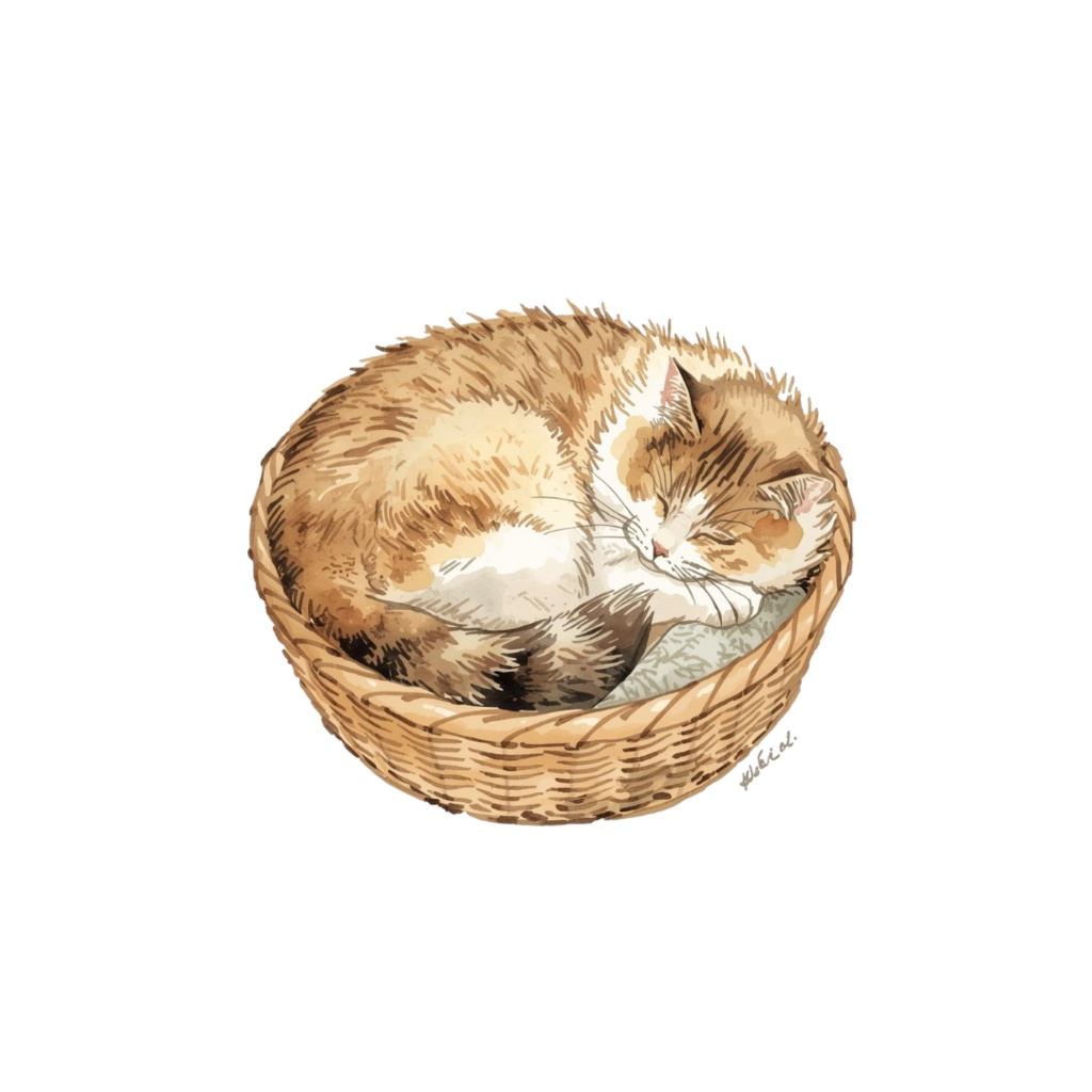 水彩風ネコのしぐさクリップアート|かわいい猫のポーズ30種|PNGデータ