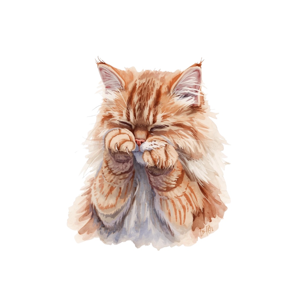 水彩風ネコのしぐさクリップアート|かわいい猫のポーズ30種|PNGデータ