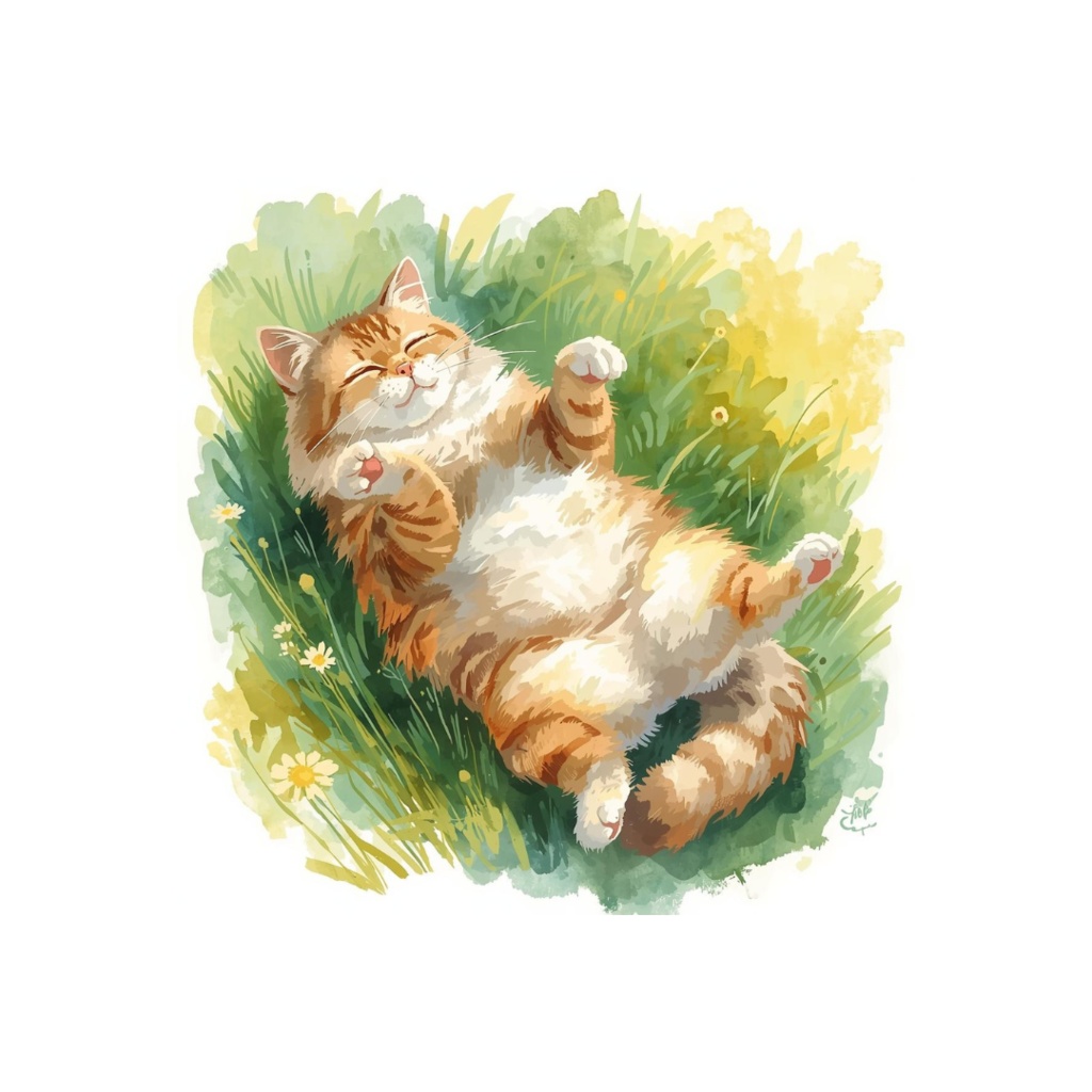 水彩風ネコのしぐさクリップアート|かわいい猫のポーズ30種|PNGデータ