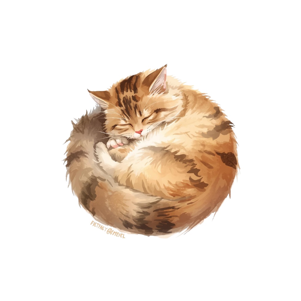 水彩風ネコのしぐさクリップアート|かわいい猫のポーズ30種|PNGデータ