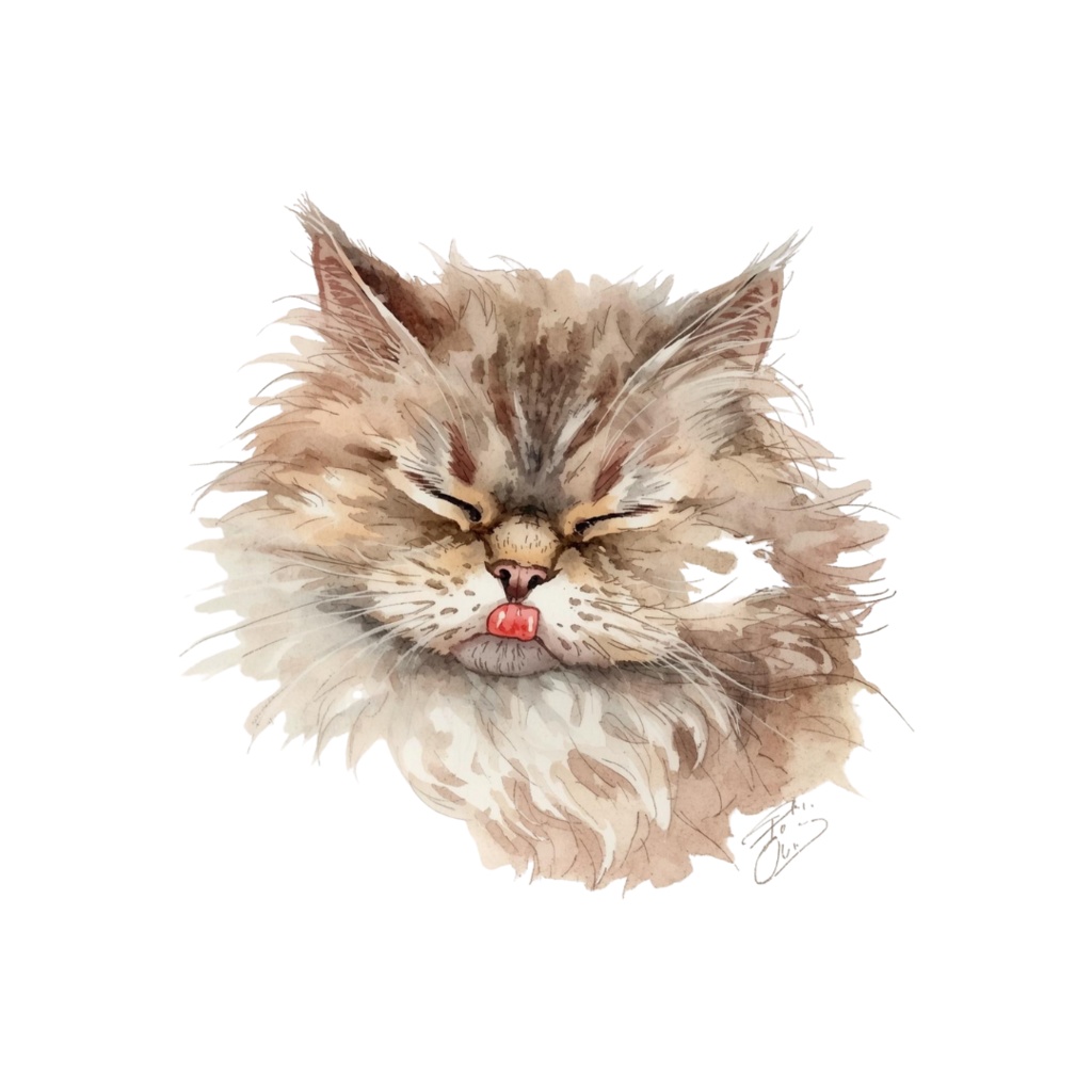 水彩風ネコのしぐさクリップアート|かわいい猫のポーズ30種|PNGデータ