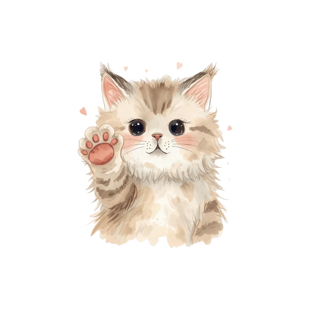 水彩風ネコのしぐさクリップアート|かわいい猫のポーズ30種|PNGデータ