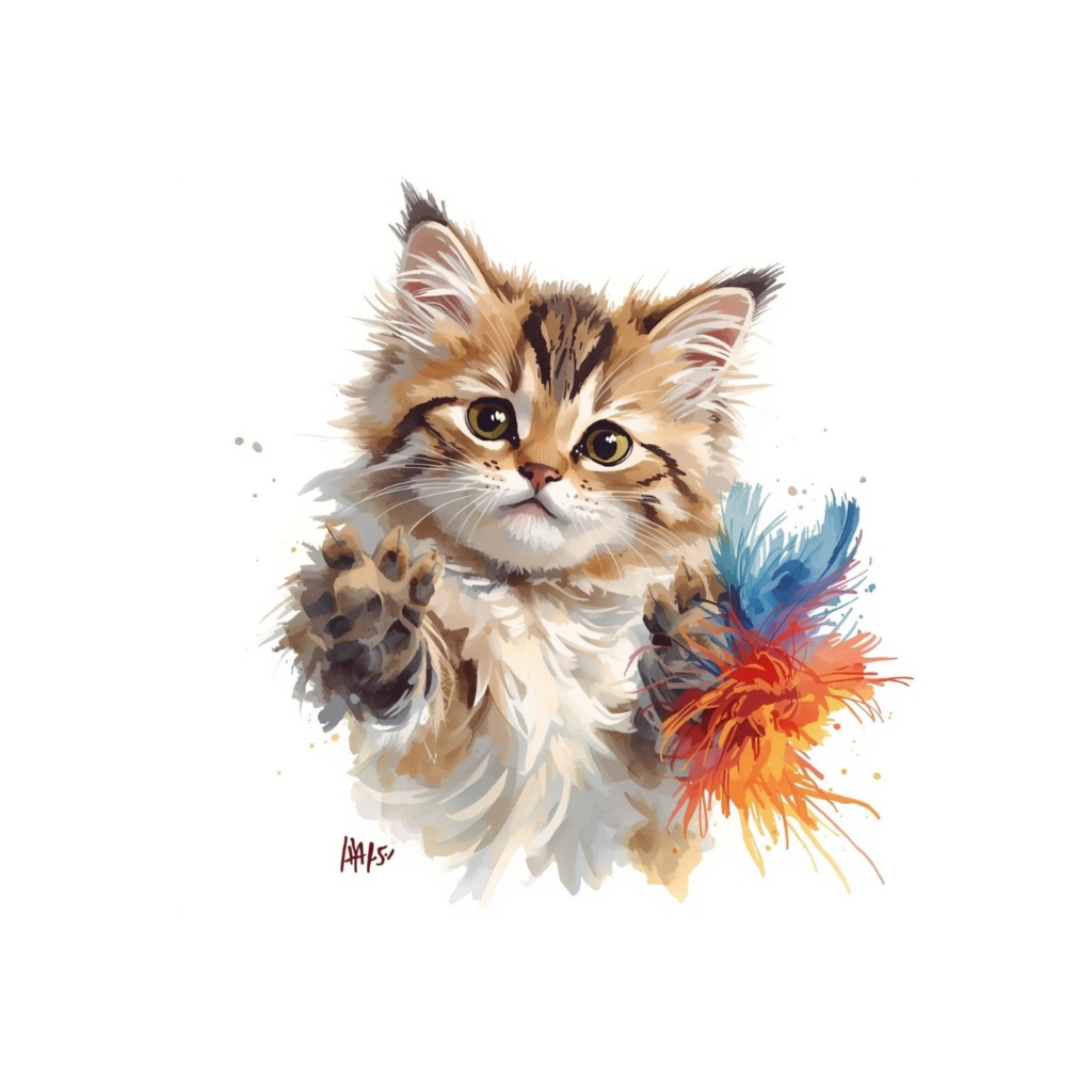 水彩風ネコのしぐさクリップアート|かわいい猫のポーズ30種|PNGデータ