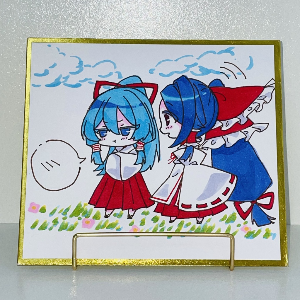 瑞霊ちゃんと先代ちゃんのデフォルメ色紙