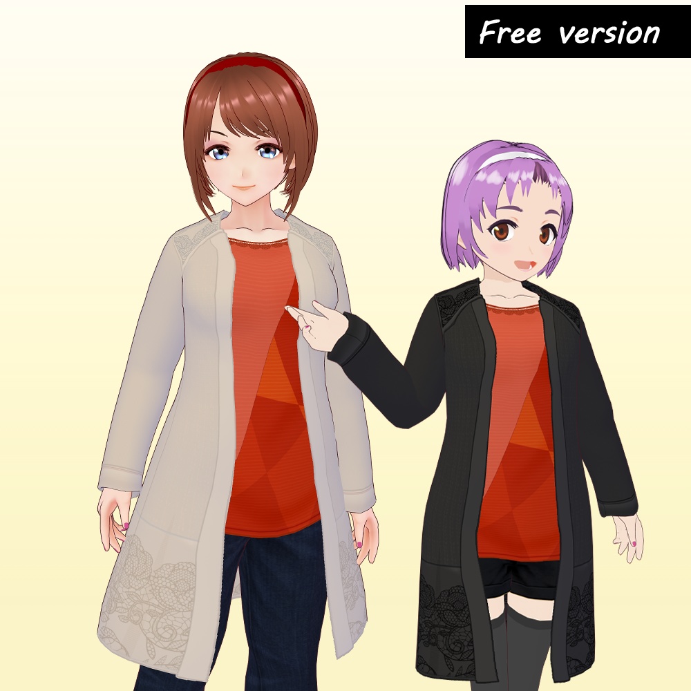 《無料版あり》レース柄飾りロングアウターセット VRoidカスタムアイテム