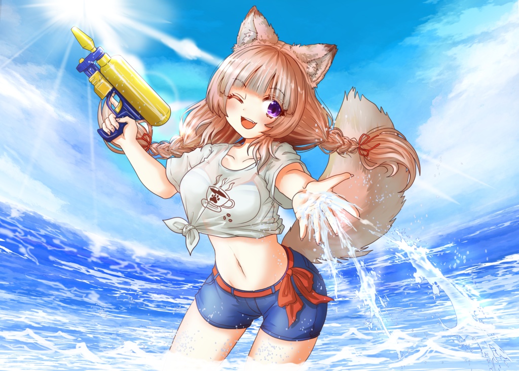 水着コーヒー犬とお揃いTシャツ