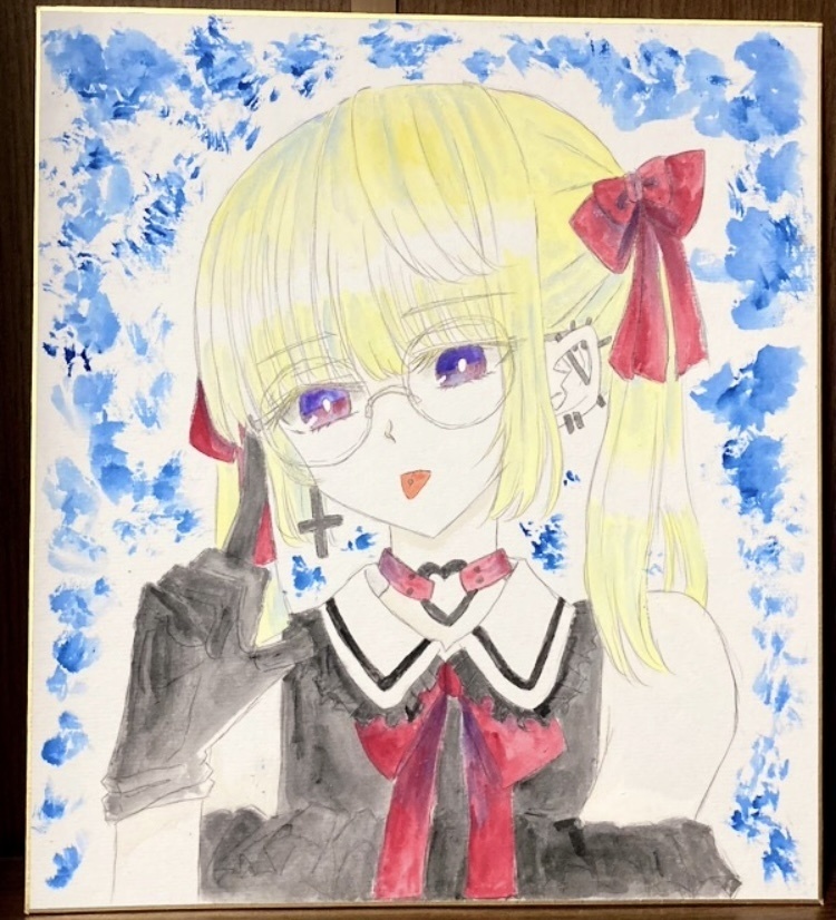 【色紙】手描きイラスト　女の子　ツインテール　水彩絵の具
