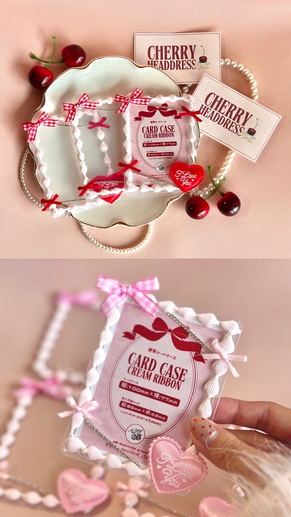 クリームリボンカードケース-赤