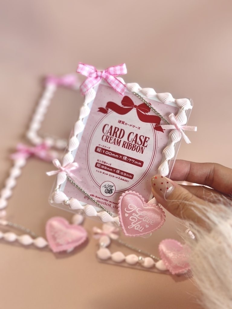 クリームリボンカードケース-ピンク