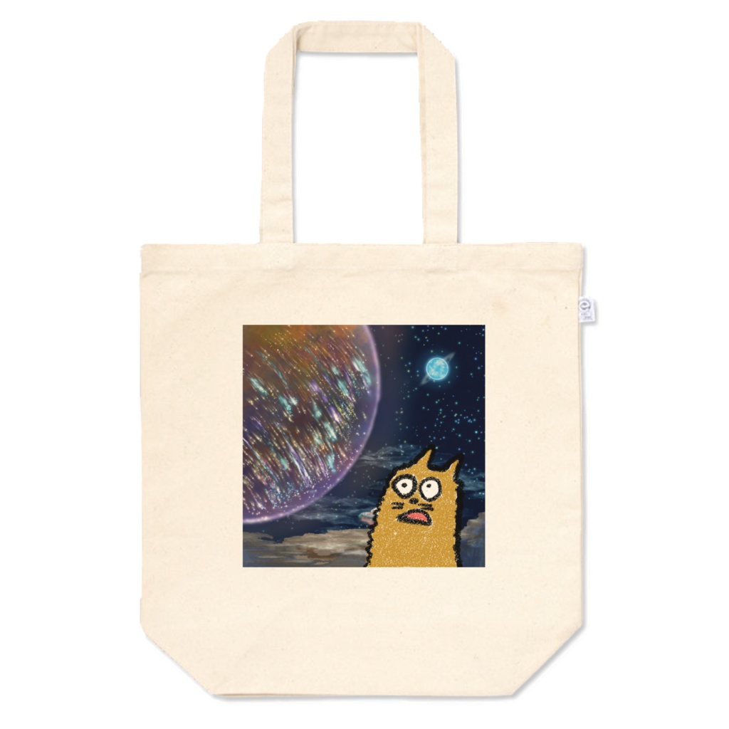 【夜灯ユラギ】「手描き」宇宙猫トートバッグ