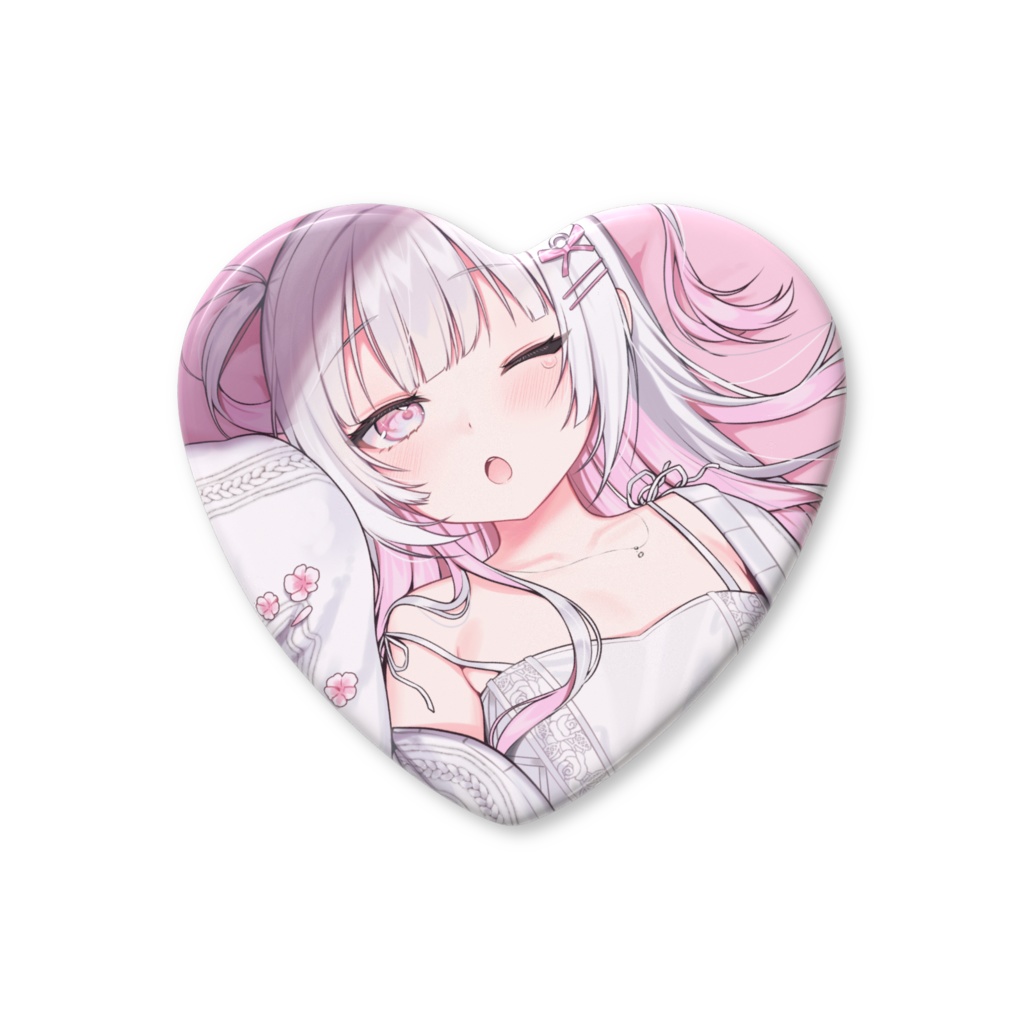〚2周年記念グッズ〛ねこぜのハート缶バッチ🤍白いキャミソール