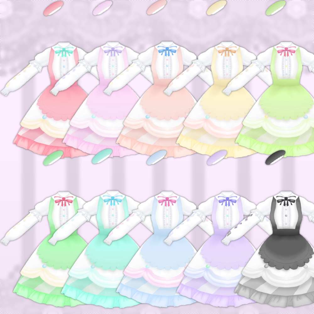 【VRoid正式版向け】スウィートエプロンコーデセット【全10色】